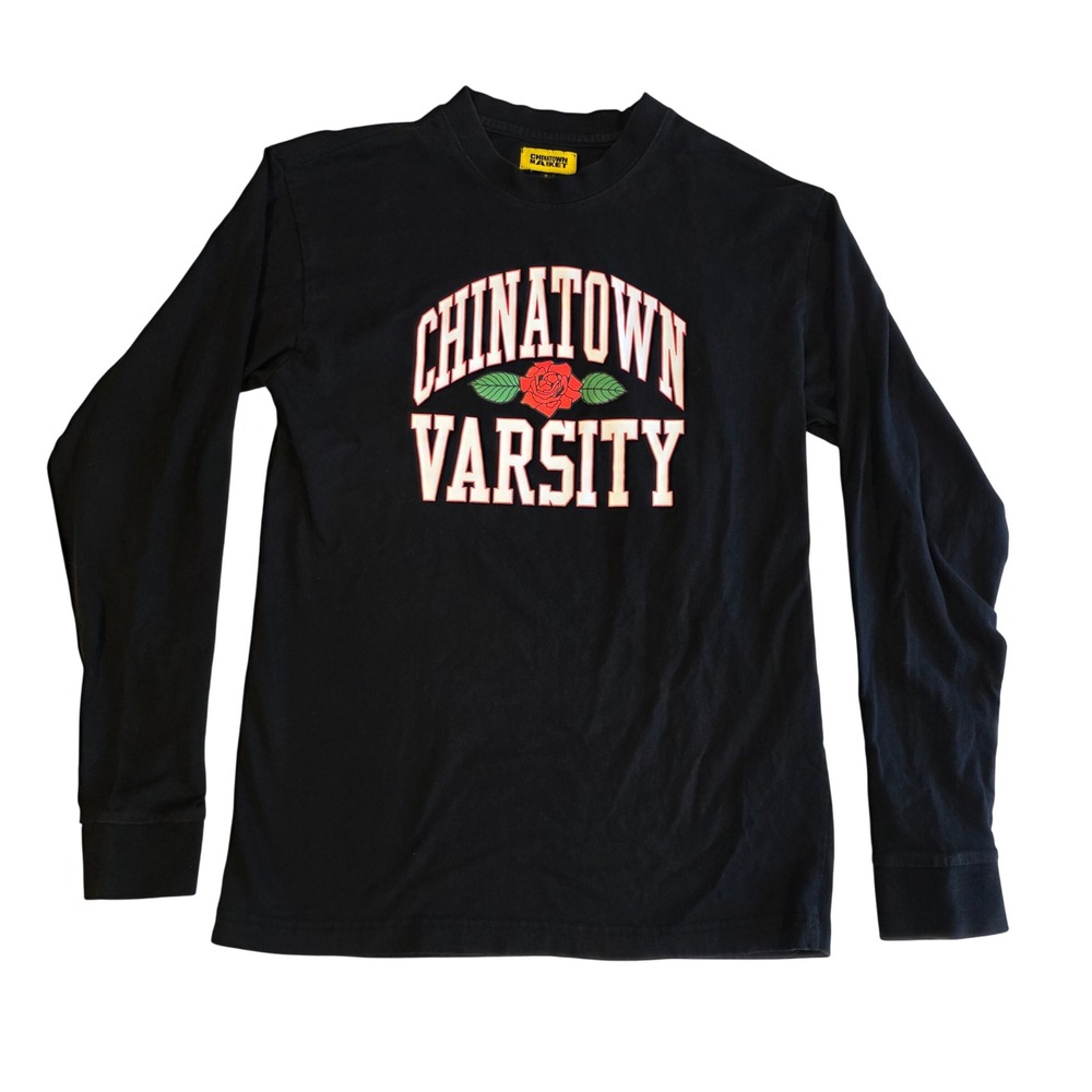 Chinatown Market Varsity Rose Long Sleeve T-Shirt Black Small Streetwear Graphic